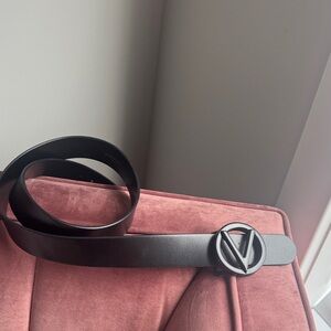 Valentino Black Leather Belt with Signature Buckle